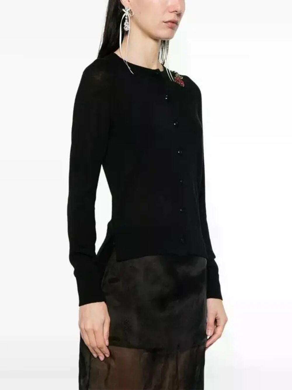 NWT Simone Rocha Black Red Multi Flower Embellished Knit Cardigan Womens Small